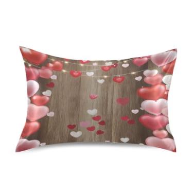 Imagem de Blueangle Fronha de cetim refrescante para cabelo e pele, capa de almofada de coração vermelho rosa, tamanho Queen 50,8 x 76,2 cm com fecho de envelope (215)