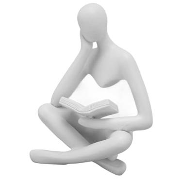 Imagem de GLOGLOW Estátua de Leitura do Pensador, Figura Sentada de Resina, Ornamento de Arte Abstrata, Decoração de Mesa para Sala de Estar ou Escritório, Decoração Diária de 3,3 X 2,4 X 4,5 Polegadas (Branco)