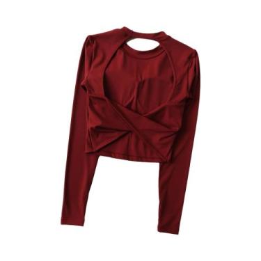 Imagem de Camisa De Yoga Feminina De Manga Longa Sem Costas, Top Esportivo Sexy 