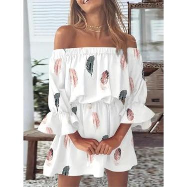 Imagem de Blusa Floral De Verão Feminina Com Ombros Descidos, Top Casual Boho Se