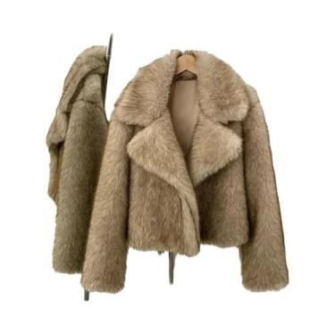 Imagem de Jaqueta Feminina Vintage De Pele Sintética Com Manga Longa E Gola Dobr