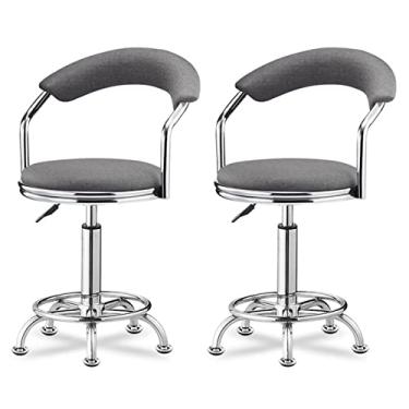 Imagem de Banco de bar, Banco de balcão giratório, altura ajustável, banquinho de jantar ilha de cozinha, assentos adicionais para hóspedes, conjunto de 2 bancos de bar e cadeira, Nowheels-Grey2