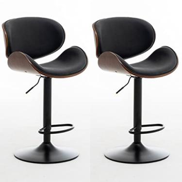 Imagem de Banquinho de bar, banquinho de bar moderno, cadeira de jantar de ilha de cozinha alta giratória com encosto, banco de balcão de cozinha ajustável em altura, com apoio para os pés, conjunto de 2, preto