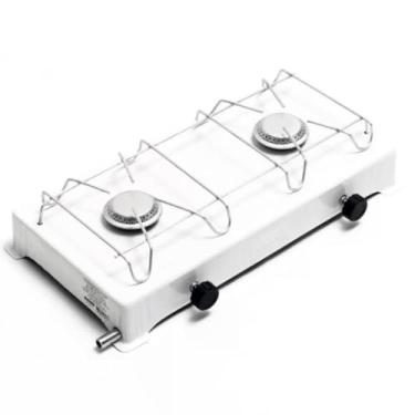Imagem de Mini Fogão Portátil Baixa Pressão a GAS Duas Bocas Fogo Forte Gaz Camping (BRANCA)