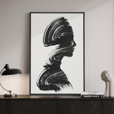 Imagem de Arte de parede abstrata emoldurada em preto e branco, pinturas em tela minimalistas modernas grandes para paredes, imagens de silhueta de figura elegante para sala de estar, quarto, sala de jantar