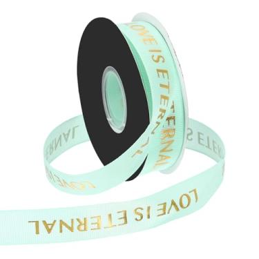 Imagem de PATIKIL Fita de gorgorão personalizada, 2,5 cm x 1,5 m, fita de poliéster Love is Eternal para festas de fim de ano, decoração de casamento, embrulho de presente, verde menta