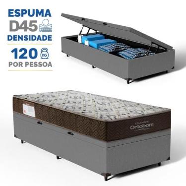 Imagem de Box Baú com Colchão de Espuma D45 Ortobom Iso 150 Solteiro, Cinza