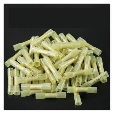 Imagem de ROUPWKWO 200/100 peças terminais termorretráteis conectores de fio elétrico conectores de crimpagem isolados emenda de extremidade (100 peças amarelo)