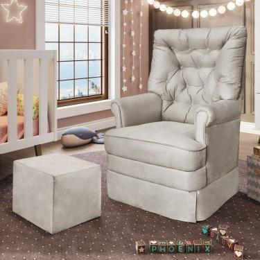 Imagem de Poltrona Para Amamentação Suede Balanço Com Puff Alana Phoenix Baby Bege