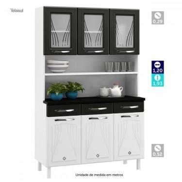 Imagem de Armário para Cozinha 6 Portas 3 Gavetas com Tampo e Vidro Star New Telasul Branco/preto