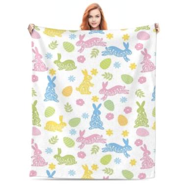 Imagem de Cobertor de coelho de Páscoa colorido fofo cobertor de Páscoa para meninos meninas flanela quente macio decoração de primavera cama sofá sofá presentes para crianças adultos 127 x 152 cm