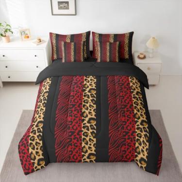 Imagem de Feelyou Conjunto de edredom Queen com listras de zebra, para crianças, meninos e meninas, estampa de leopardo, 7 peças, zebra, pele de leopardo, decoração de quarto de pele de animal selvagem