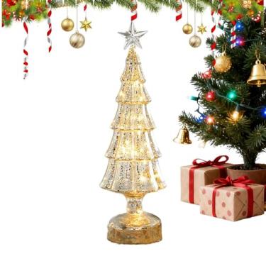 Imagem de Árvore De Natal De Vidro Para Mesa | Decorações Para Festas - Pequena Árvore de Natal para Mesa com Luz - para Casa, Sala de Estar, Quarto, Cozinha, Lareira, Prateleira, Balcão,