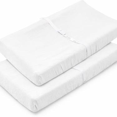 Imagem de PET REJOIR Pacote com 2 capas para trocador de fraldas brancas de musselina para bebês meninas e meninos - lençol com elástico neutro respirável macio para troca de fraldas 43,2 cm x 83,8 cm