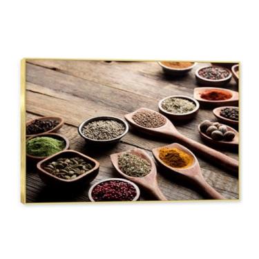 Imagem de NHLDZYH Moldura dourada. Tela decorativa cozinha, arte vintage especiarias coloridas, arte de parede quadros para sala de estar quarto cozinha. C69. 70x105cm