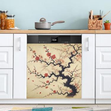 Imagem de Pintura de flores capa de ímã de máquina de lavar louça grande adesivo magnético ímãs de geladeira decoração ímã de porta de geladeira adesivo para armários domésticos decalques eletrodomésticos 58 x