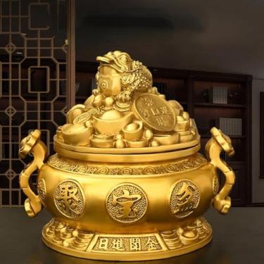 Imagem de FENNYYAR Wealth Attract – Tigela de tesouro de cobre puro estátua de sapo dourado de três pernas, 16 cm, ornamento de sala de estar e escritório