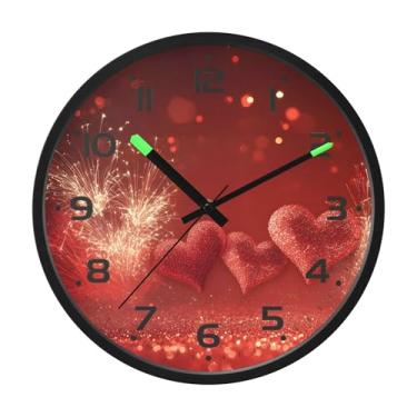 Imagem de SEHANY Relógio de parede com coração de dia dos namorados, silencioso, sem tique-taque, operado por bateria, controle de som, luz noturna, relógios de parede para sala de estar, cozinha, quarto
