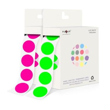 Imagem de PARLAIM Adesivos de pontos redondos, 2000 peças verde fluorescente de 1,9 cm + rosa fluorescente círculos redondos coloridos etiquetas de codificação adesivos de pontos para venda de garagem quintal