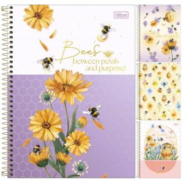 Imagem de Kit C/ 4 Caderno Honey Bee Abelhas Universitário Espiral TILIBRA - 1M 80 Folhas