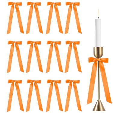 Imagem de 12 peças de laços laranja para castiçal de 25,4 cm grande fita de cetim decorações de laço para embrulho de presente casamento chá de panela, aniversário, festa de Natal, decoração de casa