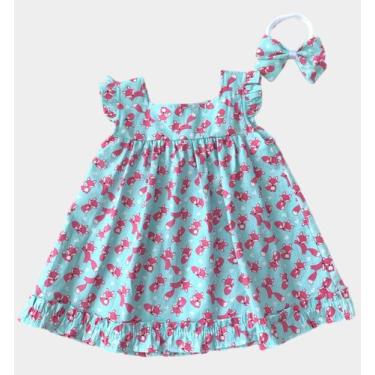 Imagem de Vestido Bebê Menina Verde Estampado de Raposa com Tiara e sem Calcinha