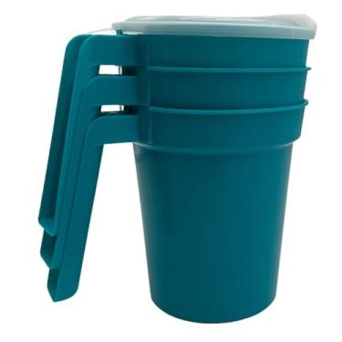 Imagem de Jarra de água de 800 ml com tampa de canudo – Jarro turquesa para cuidados com o paciente com alça de fácil aderência para idosos, lares de idosos e hospitais - pacote com 3