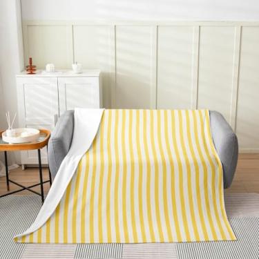 Imagem de Cobertor de lã de flanela com listras brancas amarelas, estilo simples moderno, listrado, super macio, para sofá, sofá, arte abstrata, geométrico, conjunto de cama para decoração de quarto, solteiro