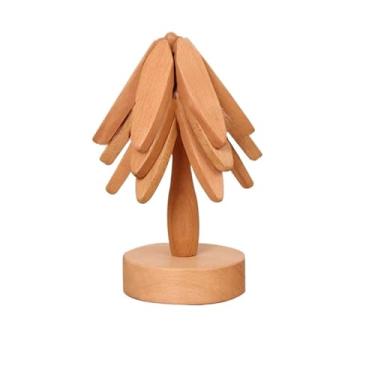 Imagem de 4 peças suporte de design de árvore trivets de madeira decorativo anti-queimadura resistente ao calor tapete de mesa porta-copos jogo americano de madeira (cor madeira)