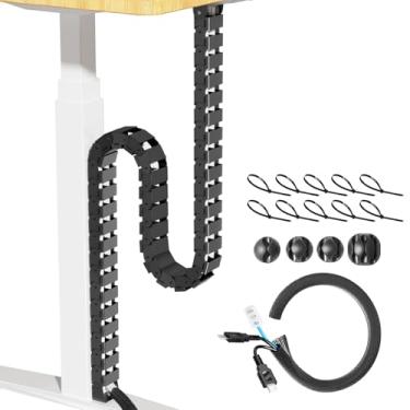 Imagem de Cinati Kit de gerenciamento de cabos de vértebras de 132 cm, kit de gerenciamento de cabos pretos para vértebras embaixo da mesa, manga de fio de comprimento ajustável para mesa em pé, organizador de