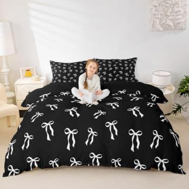 Imagem de Erosebridal Capa de edredom com laço e laço branco, capa de edredom Queen preta princesa moderna, simples, capa de edredom para crianças, meninos e meninas