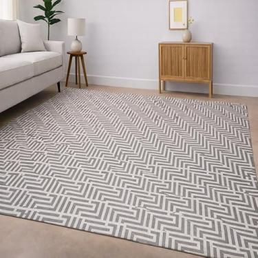 Imagem de Tapete para sala de estar, material de algodão puro. Espesso e macio, lavável na máquina! (Labirinto Cinza,2,50x1,50 M)