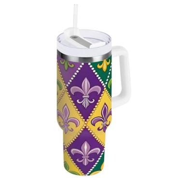 Imagem de Blueangle Copo isolado carnaval carnaval 1,134 g com alça e tampa de palha, caneca de viagem reutilizável de aço inoxidável (857)