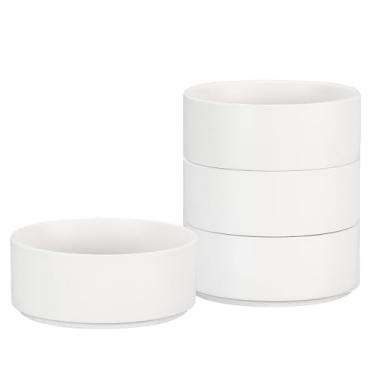 Imagem de GZG Conjunto de 4 tigelas de cereais de grés, cerâmica de estilo moderno de 15 cm, pode ser colocado no micro-ondas e na lava-louças, empilhável e resistente a arranhões, tigela de sopa (branco marfim