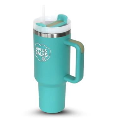 Imagem de Copo de 1,134 g com alça e tampa de canudo - Copo de aço inoxidável - Caneca de café para chá, bebidas e viagem - Garrafa de água com isolamento à prova de vazamento e parede dupla com canudo