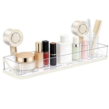 Imagem de Suporte de chuveiro sem broca com ventosa com orifício de drenagem, cesta removível para facilitar a limpeza, organizador de prateleiras de chuveiro de banheiro, à prova de ferrugem, alta capacidade