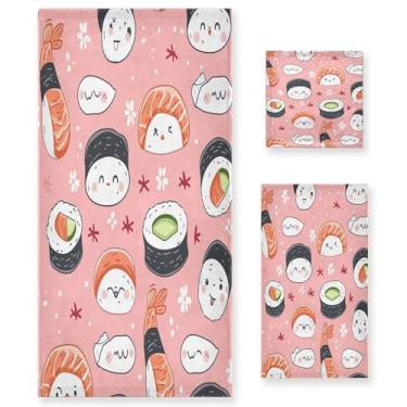 Imagem de xigua Lindo conjunto de toalhas de banheiro de sushi absorvente macio 3 peças toalha de banho toalha de mão toalhas decorativas para banheiro, academia, hotel, praia, piscina