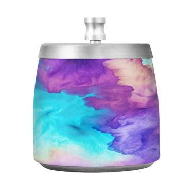 Imagem de STAYTOP Lindo cinzeiro de tingimento de tinta com tampa, aço inoxidável à prova de vento, sem fumaça, cinzeiro de cigarro grande para decoração de escritório em casa