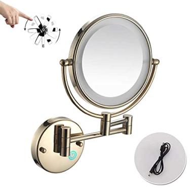 Imagem de U5GAAALPPQ9 Espelho de maquiagem iluminado por LED, extensão de ampliação, duas superfícies giratórias, 360 graus; rotativo, para banheiro, quarto (cor: ouro rosa, tamanho: 10x) (ouro zircão 5X)