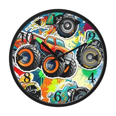 Imagem de STAYTOP Relógio de parede de LED com desenho animado colorido para quarto com brilho noturno, relógios de parede com iluminação silenciosa de 30 cm para decoração de sala de estar, controle de som