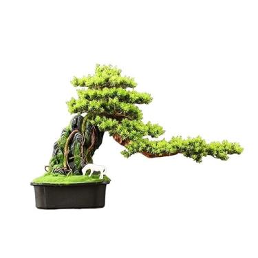 Imagem de Plantas falsas árvore de bonsai artificial com vaso quadrado de cerâmica, ornamentos de plantas falsas para sala de estar, entrada e armário de TV