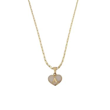 Imagem de Colar Cartier 60Cm Coração Branco Letra A Banhado Ouro 18K