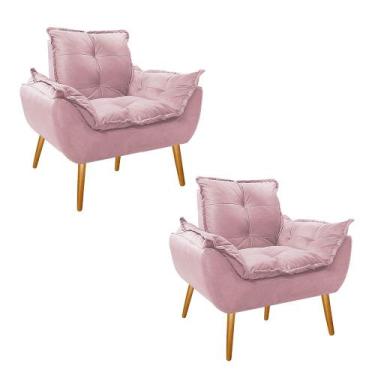 Imagem de Kit 02 Poltronas Opala Palito Sintético - Amarena Móveis, Rosa Bebê