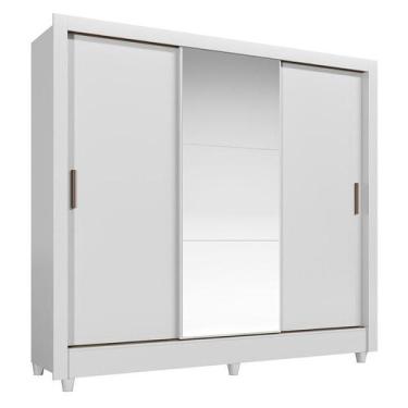 Imagem de Guarda Roupa Casal 3 Portas de Correr com Pés e Espelho Italia Branco 