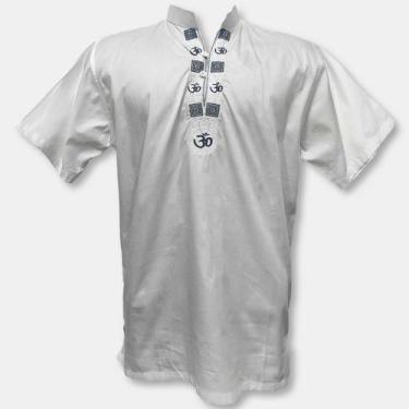 Imagem de Bata Indiana Masculina Algodão Gola de padre Bordado e botão - Sarat M