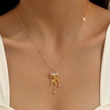 Imagem de Colar com pingente de água-viva de nuvem de cristal para mulheres criativo CZ oceano animal lágrima pingentes corrente de elos ajustáveis colares acessórios de aniversário de casamento joias 45,7 cm