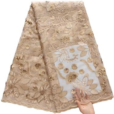 Imagem de ZhenGuiRu Tecido de renda africana 5 metros, tecido de renda jacquard bordado nigeriano para costura de festa de casamento