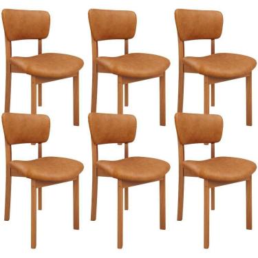 Imagem de Kit 06 Cadeiras Para Sala De Jantar Cozinha Living Estofada Dara L02 Couríssimo Canela - Lyam Decor
