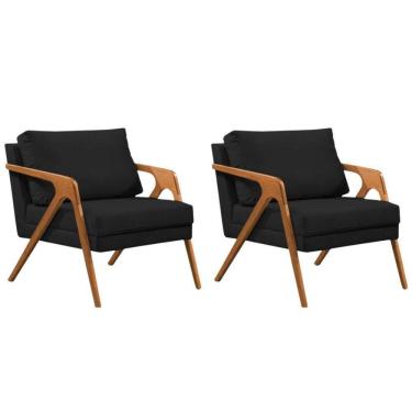 Imagem de Conjunto 2 Poltronas Sala De Estar Monique Madeira Cerejeira Preto Veludo