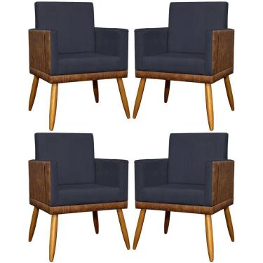 Imagem de Kit 4 Poltronas Para Sala Modernas Lis Corino E Suede Cores Pé 30cm - Preto, Suede/corino